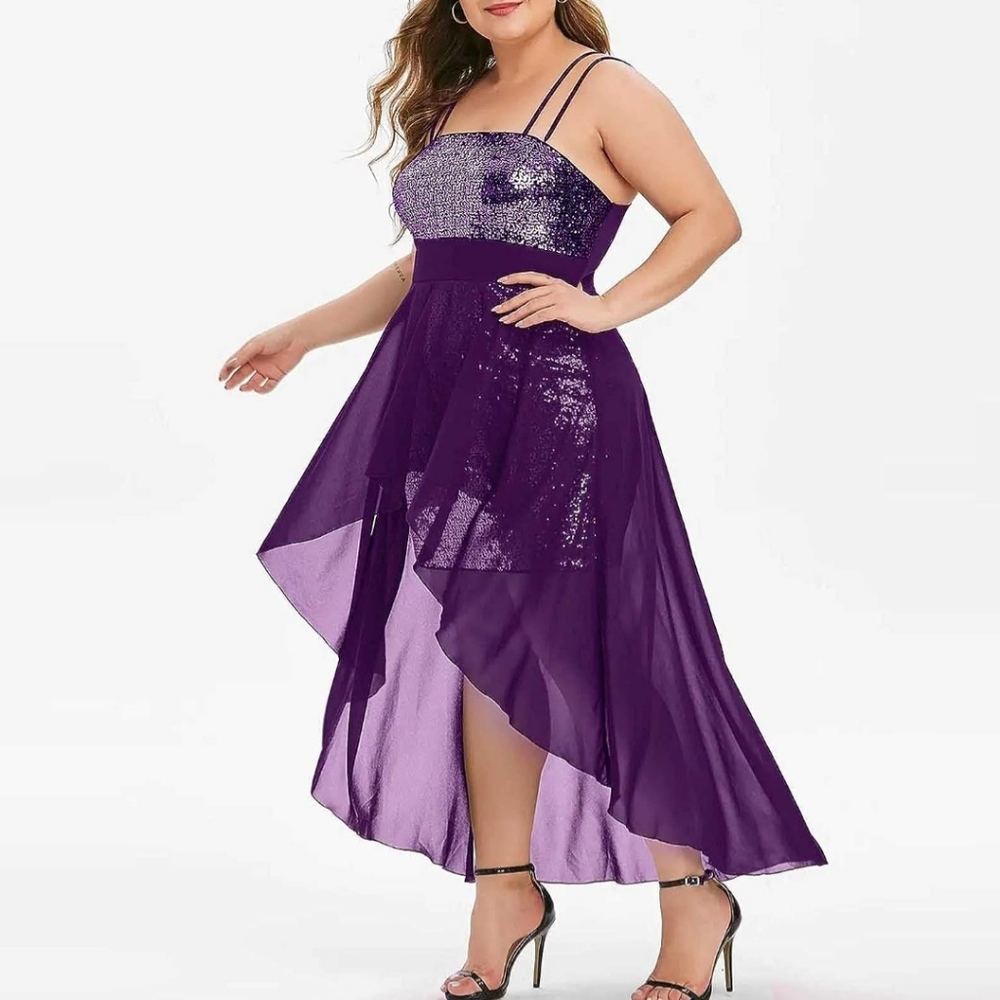 Ruziyoog Women Plus Size Sequin High-Low Party Dress